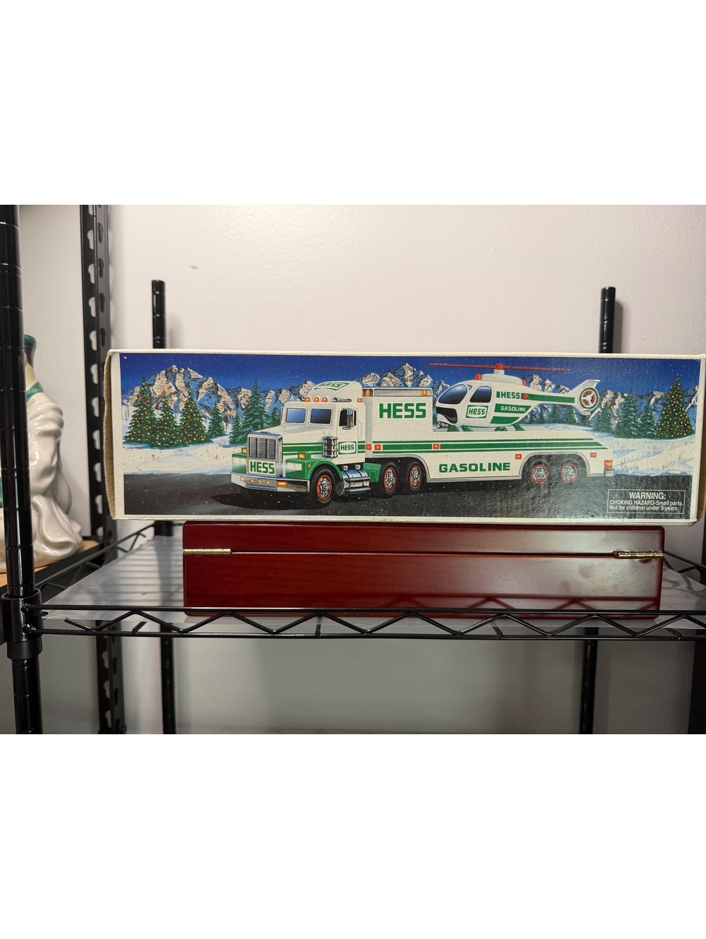 Vintage Hess Gasoline Truck and Helicopter Toy Set with Original Box